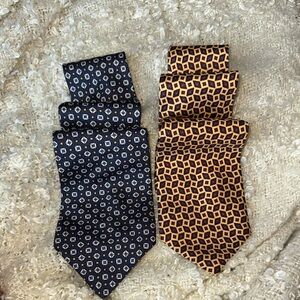 Lauren Ralph Lauren Geometric Patterned Ties - Blue and Yellow Set of 2 Silk